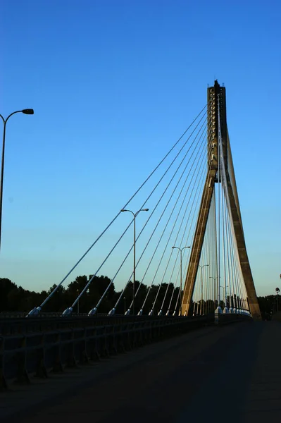 Pont Construction Pont Avec Pylônes Varsovie Rue Vide — Photo