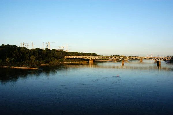 Río Vístula Polonia Puesta Sol Río Panorama Ciudad Capital — Foto de Stock