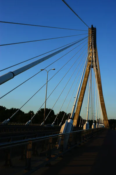 Pont Construction Pont Avec Pylônes Varsovie Rue Vide — Photo
