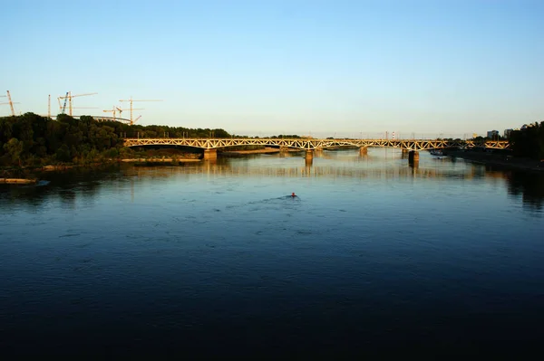 Weichsel Polen Sonnenuntergang Auf Dem Fluss Stadtpanorama Der Hauptstadt — Stockfoto