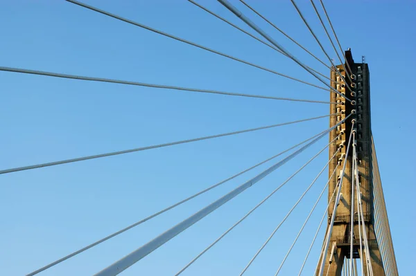 Pont Construction Pont Avec Pylônes Varsovie Ciel Bleu — Photo