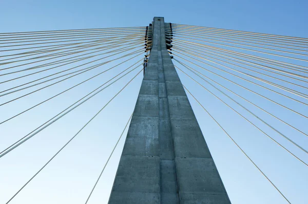 Brückenbau Der Brücke Mit Pylonen Warschauer Blauer Himmel — Stockfoto