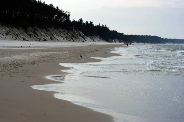 Pologne Mer Baltique Belles Vagues Mer Bleue Horizon Océan Sable — Photo