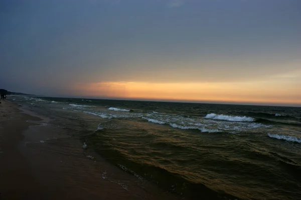Puesta Sol Sobre Mar Báltico Polonia Hermosa Puesta Sol —  Fotos de Stock