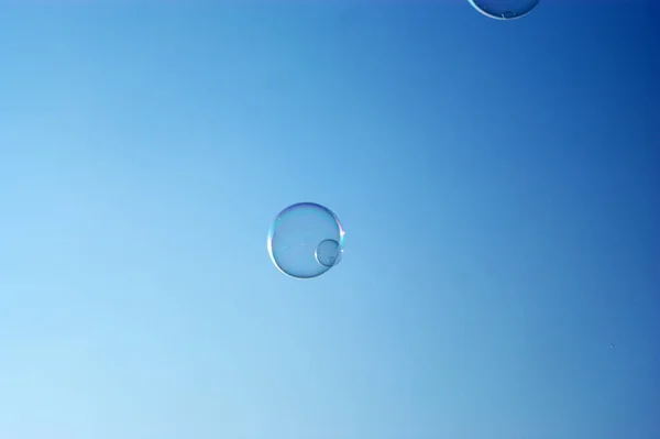 Tvål Bubblor Grupp Bakgrund Solnedgången Himlen — Stockfoto