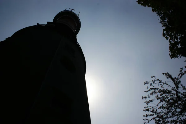 White Lighthouse Poland Blue Sky Silhouette — Stock Photo, Image