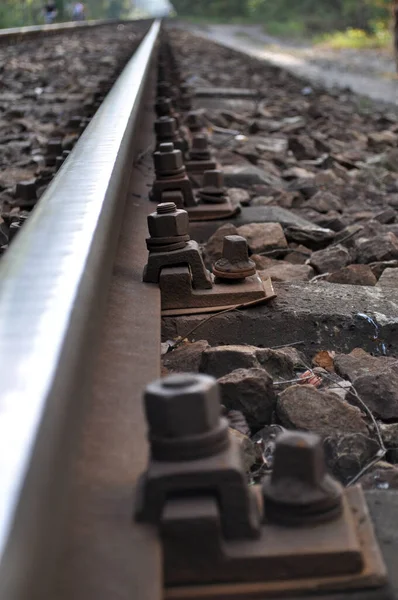 Kolej Jednokolejný Nábřeží Železničních Pražců Podzim — Stock fotografie