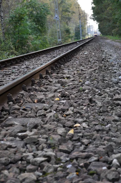 Kolej Jednokolejný Nábřeží Železničních Pražců Podzim — Stock fotografie