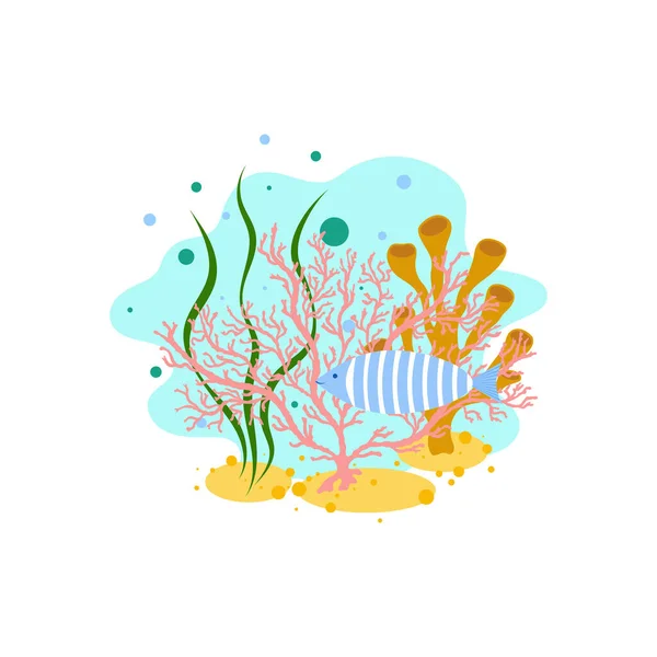 Clipart Dessin Animé Sous Marin Avec Des Poissons Des Algues — Image vectorielle