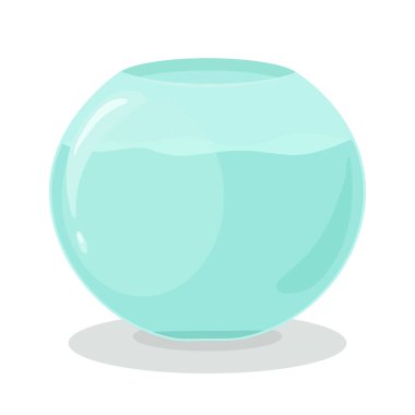 Düz şekilli su dolu akvaryum cam kase. Balıklar ve su kültürleri için şeffaf akvaryumun vektör el çizimi.