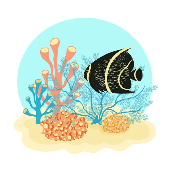 Underwater scene with exotic fish. — Stock Vector