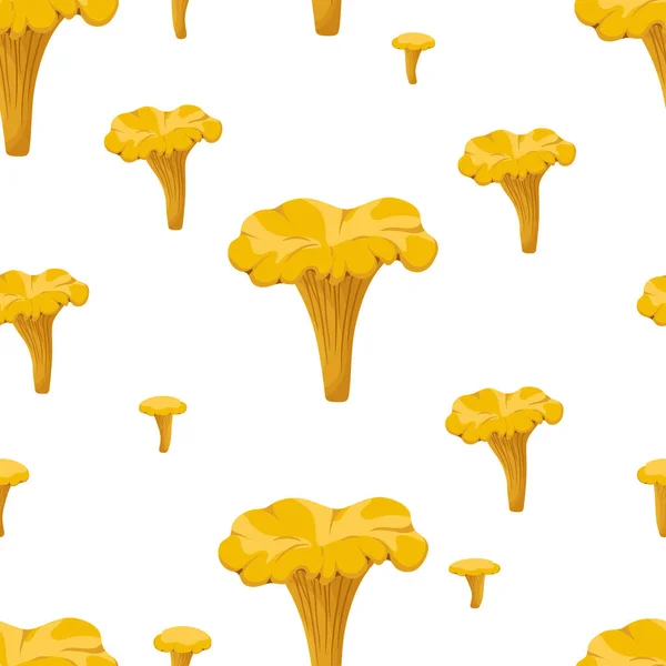 Cogumelos Chanterelle Padrão Sem Costura Ornamento Comida Fundo Branco —  Vetores de Stock