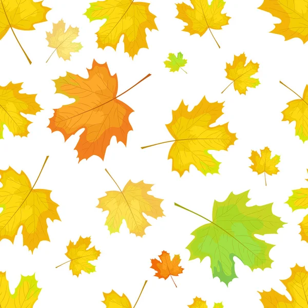 秋のメープルはシームレスなパターンを残します 白を基調とした秋の飾り — ストックベクタ