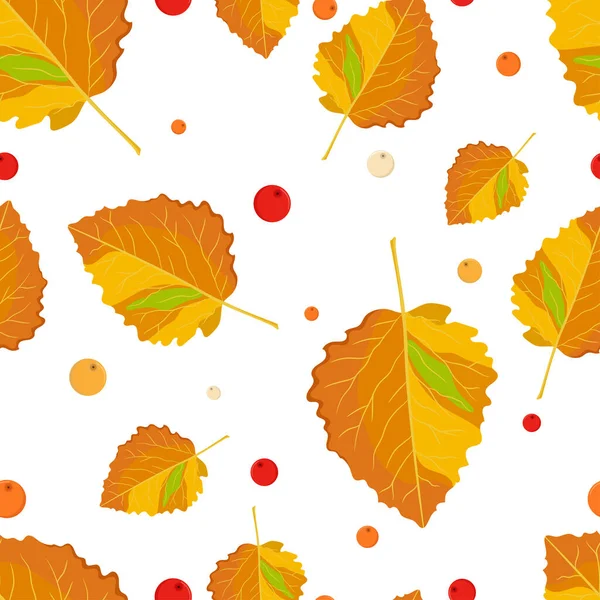 秋のアスペンはシームレスなパターンを残します 白を基調とした秋の飾り — ストックベクタ