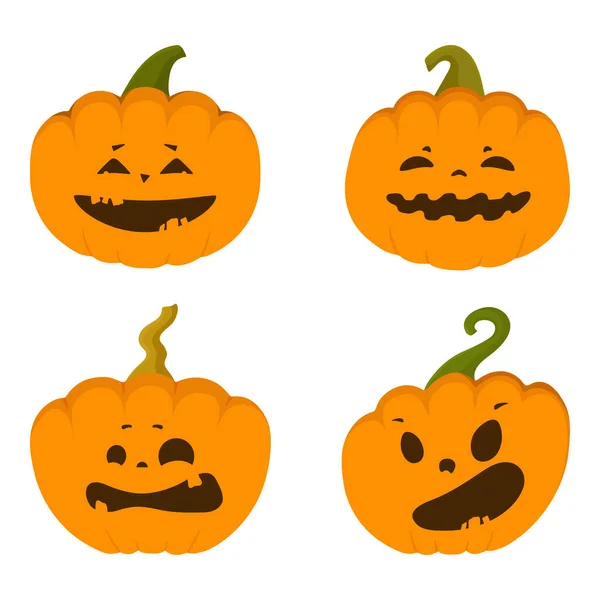 Halloween Pumpkins Vector Set Con Facce Divertenti Spaventose Stile Piatto — Vettoriale Stock