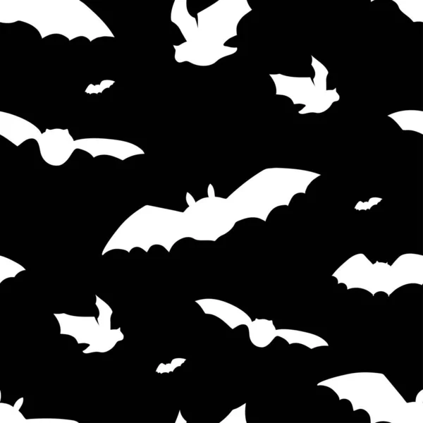 Απρόσκοπτη Μοτίβο Ιπτάμενες Σιλουέτες Νυχτερίδων Απόκριες Σχεδιασμός Μαύρο Φόντο — Διανυσματικό Αρχείο