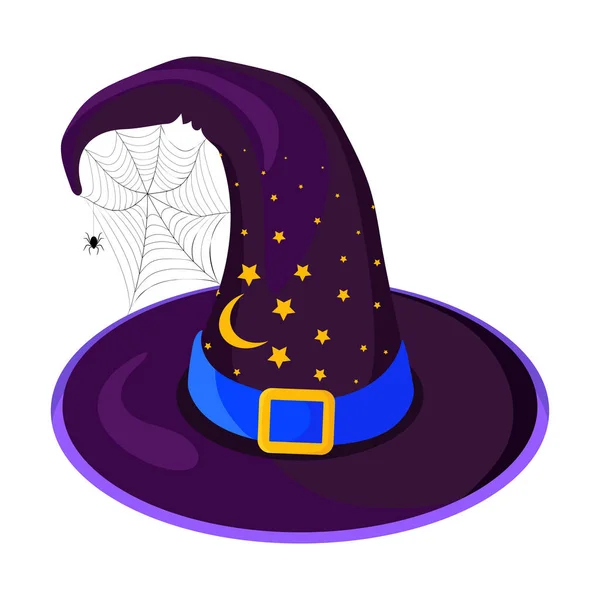 Ilustración Sombrero Halloween Estilo Plano Con Decoración Luna Estrellas Sombrero — Archivo Imágenes Vectoriales