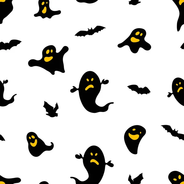 Patrón Sin Costuras Con Fantasmas Murciélagos Voladores Sobre Fondo Blanco — Archivo Imágenes Vectoriales