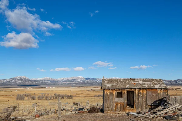 Uma Velha Cabana Madeira Utah Rural Dia Inverno Ensolarado — Fotografia de Stock