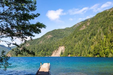 Olimpiyat Ulusal Parkı 'nda güneşli bir yaz gününde Hilal Gölü' ne bakıyorum.