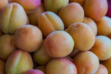 Bir markette satılık kayısıların tam kare fotoğrafı.