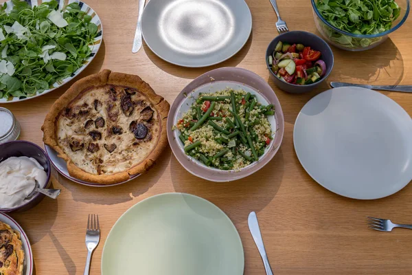 Looking Outdoor Table Set Summer Lunch — Stock Photo, Image