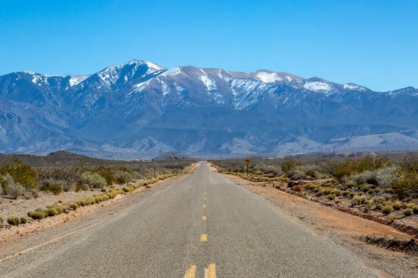 Regardant Long Une Longue Route Droite Nouveau Mexique Avec Des — Photo