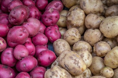 Pazar yerinde kırmızı ve beyaz patatesler