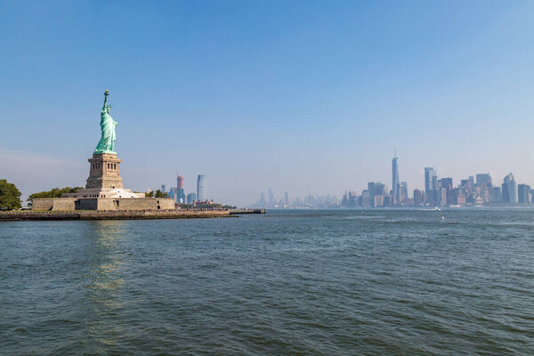 The Statue of Liberty and the skyline of New York
