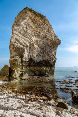 Deniz kızı kayası Wight Adası 'ndaki Tatlı Su Koyu' nda, gelgitte çekildi.