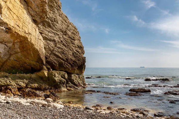 Skalní Útvary Pláži Sladkovodním Zálivu Ostrově Wight — Stock fotografie