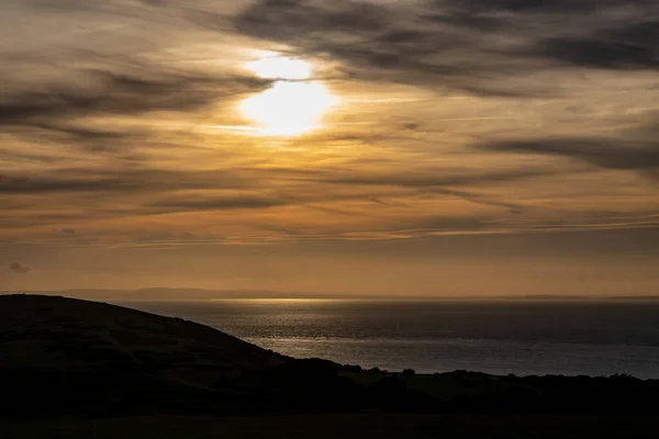 Zonsondergang Boven Zee Genomen Van Tennyson Het Eiland Wight — Stockfoto