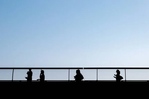 Siluetas Puente Anochecer —  Fotos de Stock