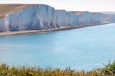 Sussex sahilindeki tebeşir kayalıkları, güneşli bir yaz sabahında