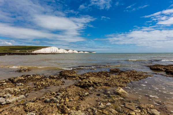 Widok Klify Siedmiu Sióstr Wybrzeżu Sussex Kamienistej Plaży Hope Gap — Zdjęcie stockowe