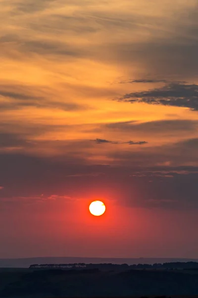 Una Dramática Puesta Sol Verano Campo Sussex — Foto de Stock