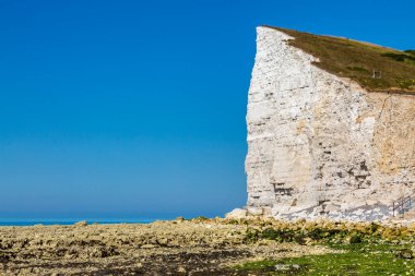 Güneşli bir yaz sabahında Seaford Head Cliff, Hope Gap 'ten izledi.