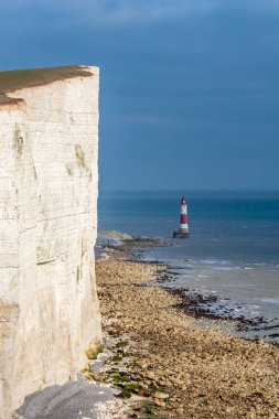 Chalk Cliffs ve Deniz feneri Sussex sahilinde, Beachy Head 'de.