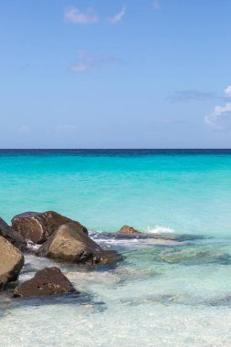 Barbados adasındaki bir sahilden denize bakıyorum.