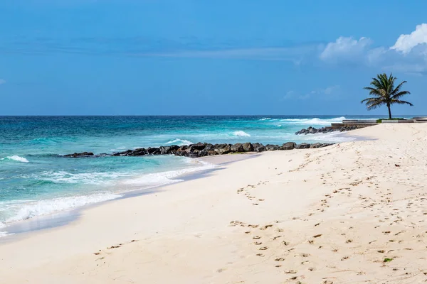 Uma Praia Areia Branca Ilha Barbados — Fotografia de Stock