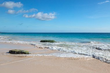 Bermuda adasındaki kumlu bir sahilde kayalar.