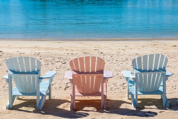 Three Empty Chairs Sandy Beach Island Bermuda — Stock Photo, Image