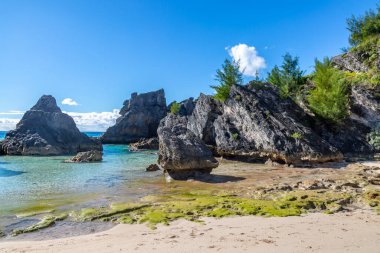 Bermuda adasındaki güzel bir koyda kaya oluşumları.