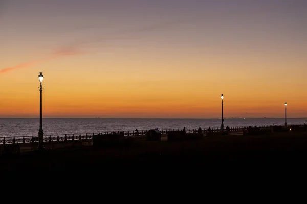 Lâmpadas Rua Beira Mar Brighton Pôr Sol — Fotografia de Stock