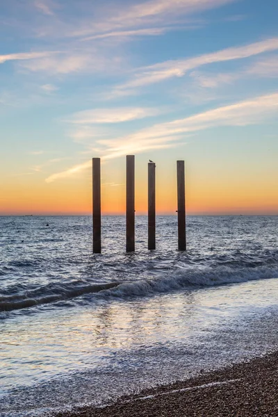 Deel Van Brighton Old West Pier Met Een Zonsondergang Hemel — Stockfoto