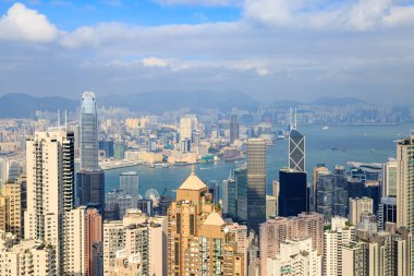 Hong Kong ve Kowloon Skyline Victoria Tepesinden izlendi