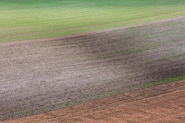 Full Frame Photograph Farmland Showing Different Colours Fields — Stock Photo, Image