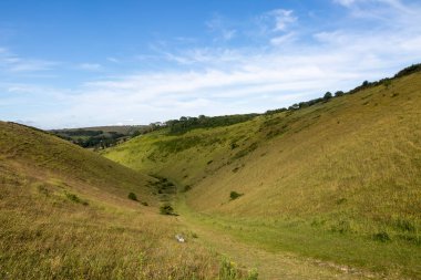 Güneşli bir yaz gününde, Brighton yakınlarındaki South Downs 'da Devil' s Dyke 'ın manzarası.