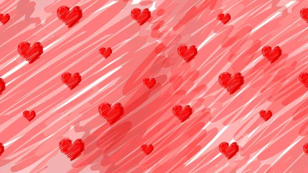 Background Cartoon Red Heart Hand Drawn Sketch Doodle Vector Red — Stock Photo, Image