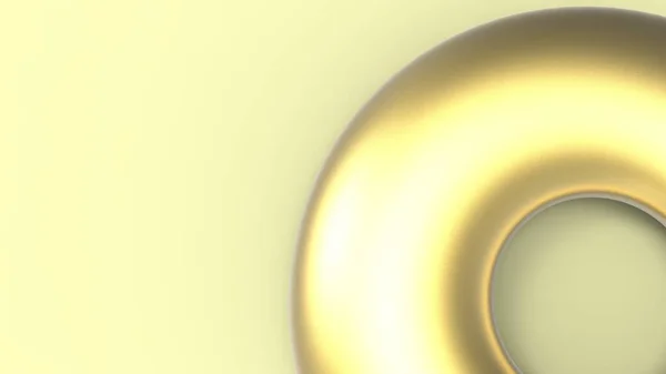 抽象的な3Dは黄色の背景に金の金属ドーナッツサークルをレンダリングします — ストック写真